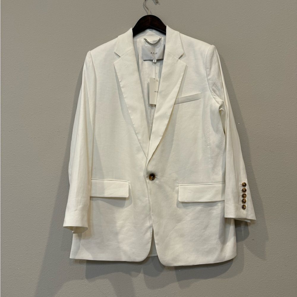A.L.C. Linen Blazer Size 10 White One Button‎ Front
